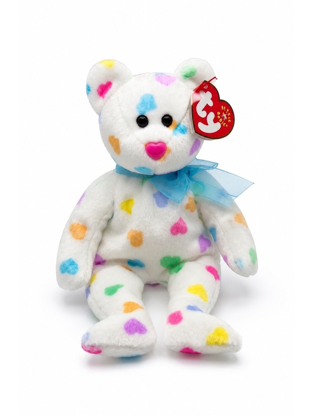 TY Beanie Babies Kissme Bear 2001 Hearts Plush White BNWT Retired Collectible